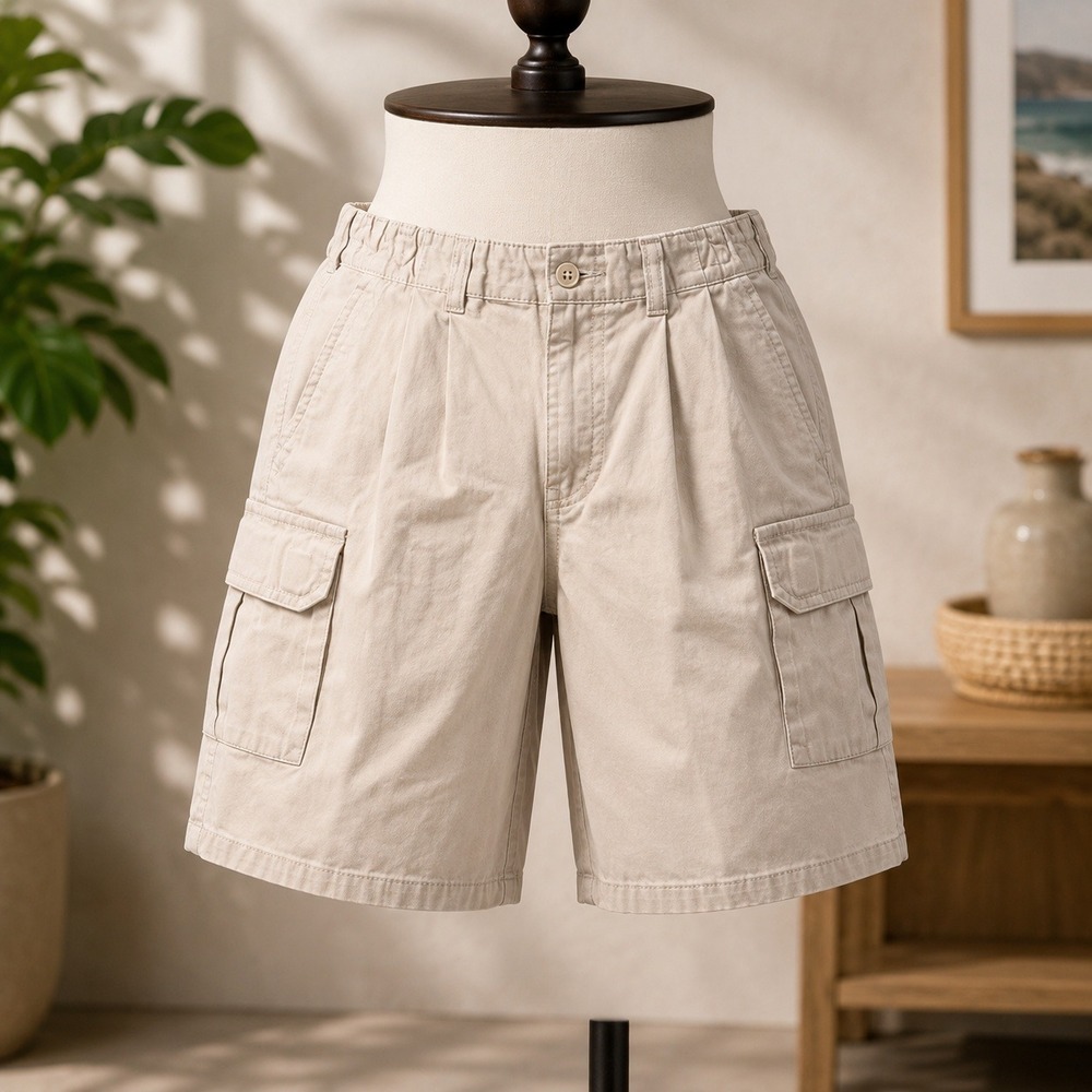 Northwest Territory Cargo Shorts Mens 38 Khaki Tan Pleated Elastic Waist Cotton